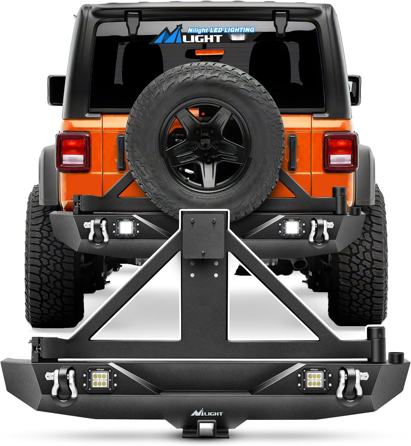 Nilight Rear Bumper & Tire Rack for 2007-2018 Jeep Wrangler