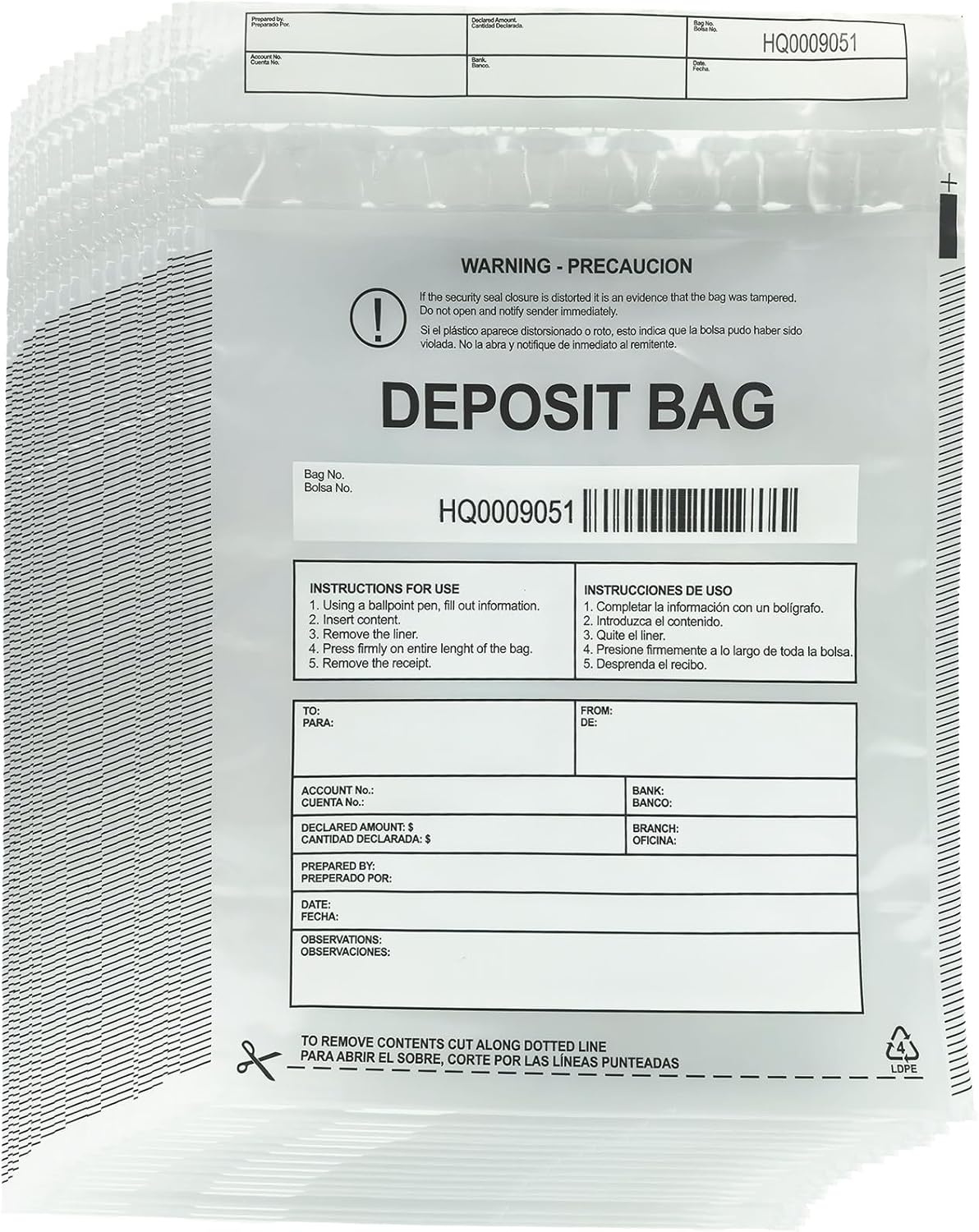 Plastic Deposit Bags 200-Pack Clear for Secure Cash Handling
