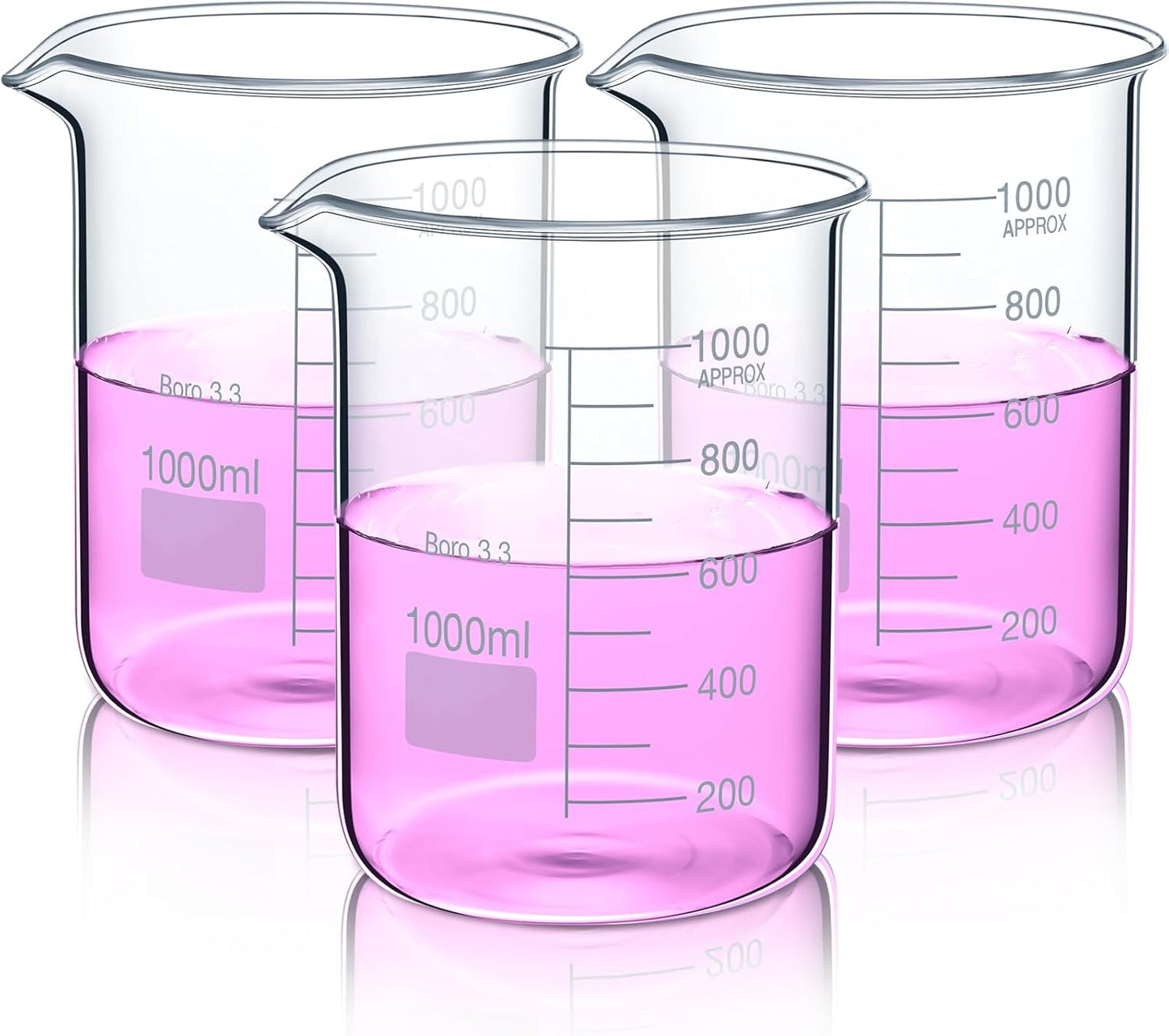 3 Pcs 1000ml Borosilicate Glass Beaker Set for Lab Use