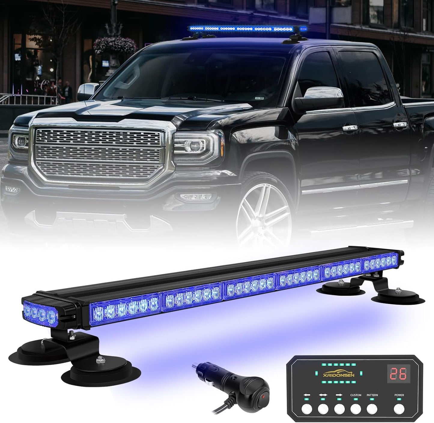XRIDONSEN 28.4in Blue Emergency Strobe Light Bar for Vehicles