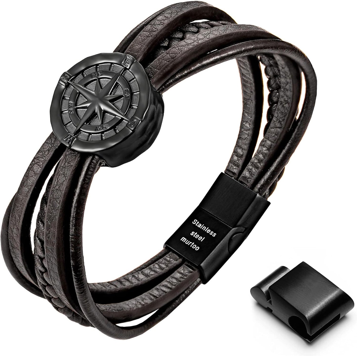 Murtoo Men's Leather Bracelet with Compass: Stylish Gift