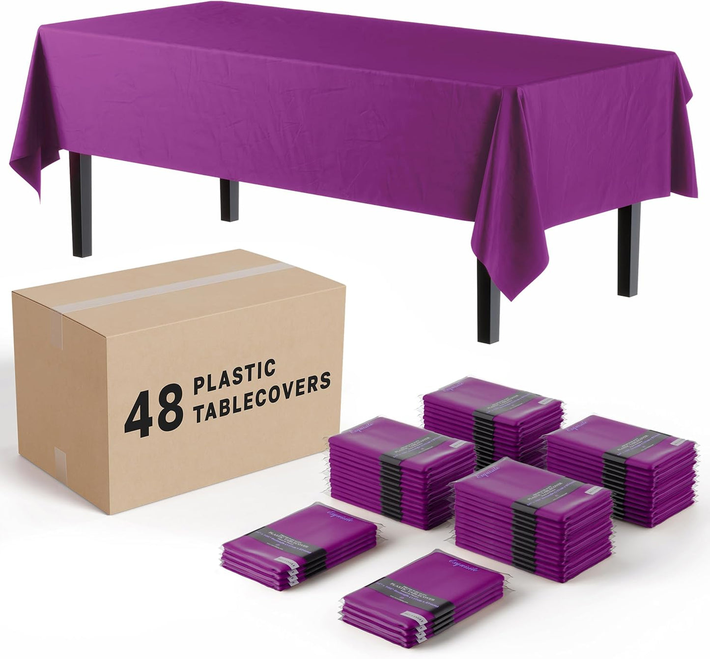 Magenta Tablecloths for Rectangle Tables - 48 Pack Plastic Covers
