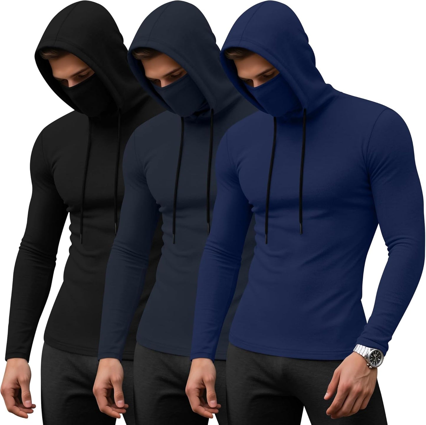 3 Pack Men's Sports Hoodies with Mask for Active Lifestyle