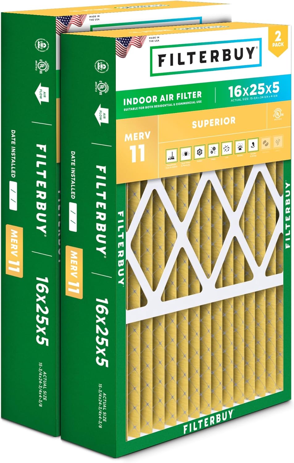 Filterbuy MERV 11 Allergen Defense Air Filter 2-Pack