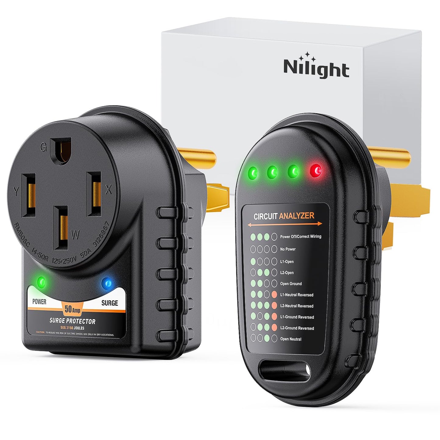 Nilight 50 Amp RV Surge Protector with LED Indicator Light