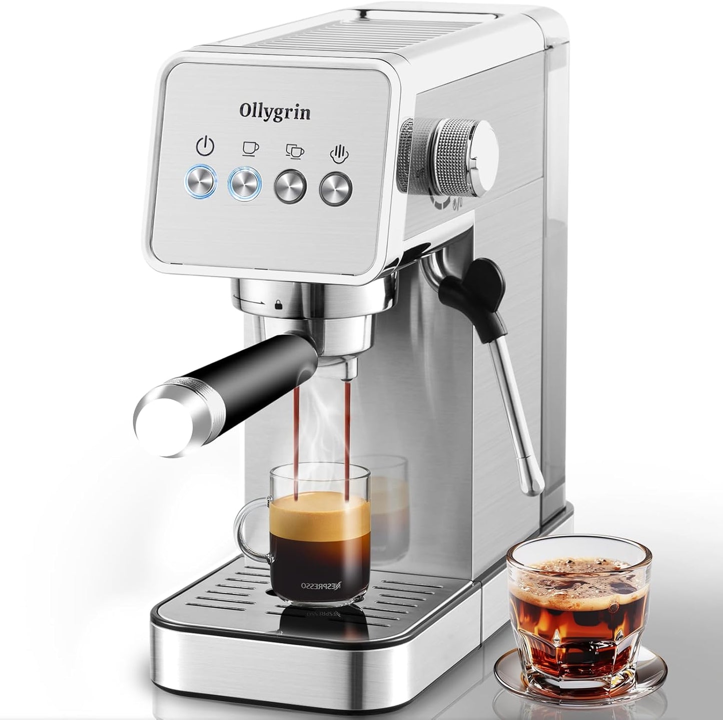 Ollygrin Espresso Maker: 15 Bar Semi-Automatic with Milk Frother - Stainless Steel & Compact!