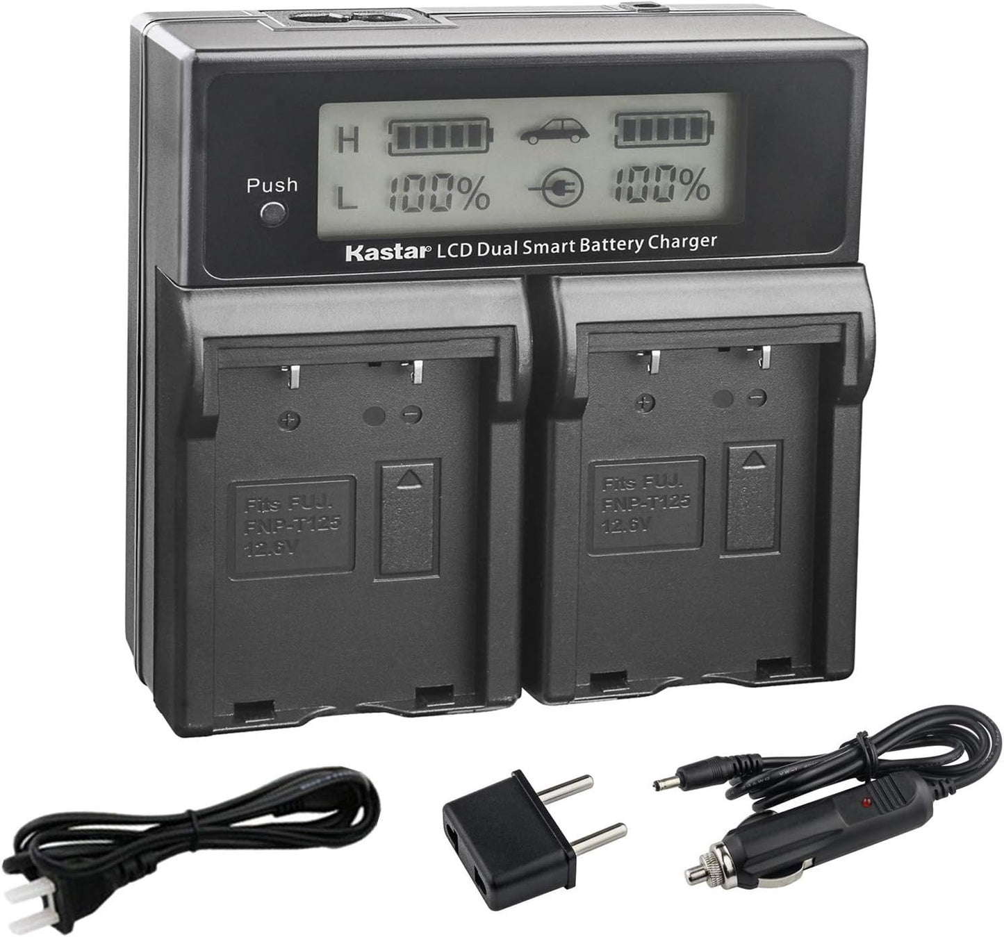 Kastar LCD Dual Fast Charger for Fujifilm NP-T125 Batteries