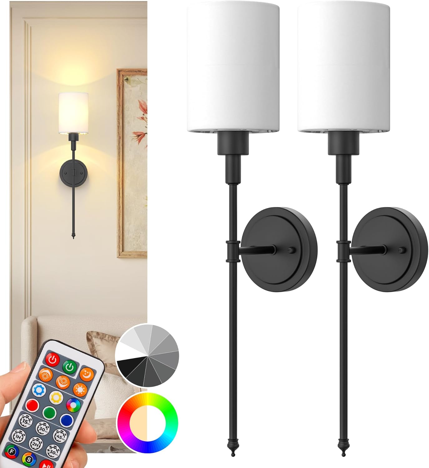 Battery Operated Wall Sconce Set of 2 for Modern Decor