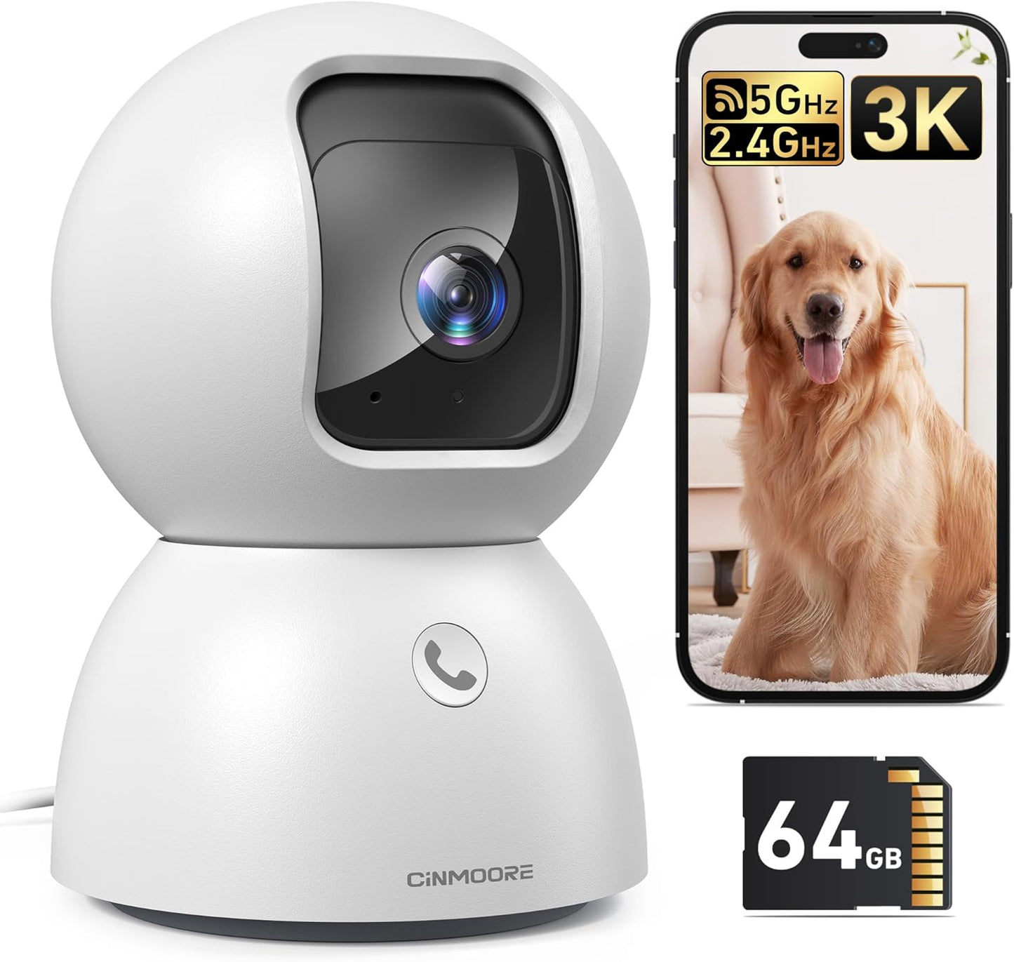 Smart 3K Indoor Dome Security Camera with AI Detection Features