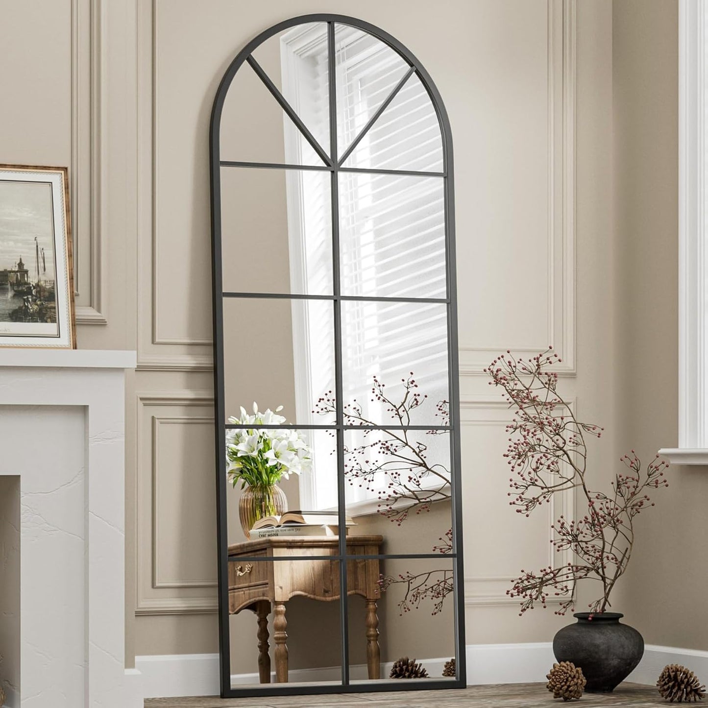 Full Length Mirror 65inx22in Arched Window Pane for Wall Decor