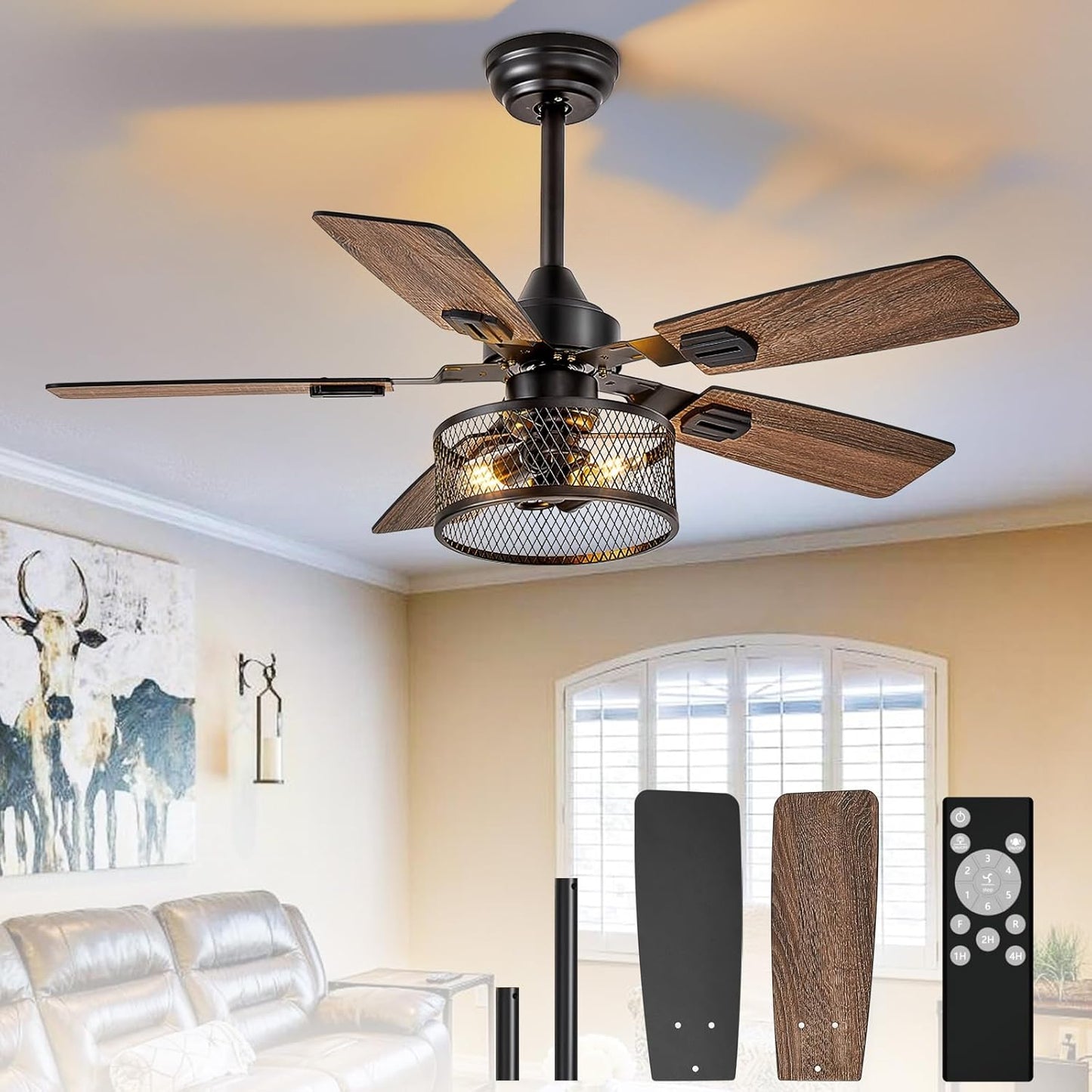 42-Inch Ceiling Fan with Lights for Rustic Industrial Style