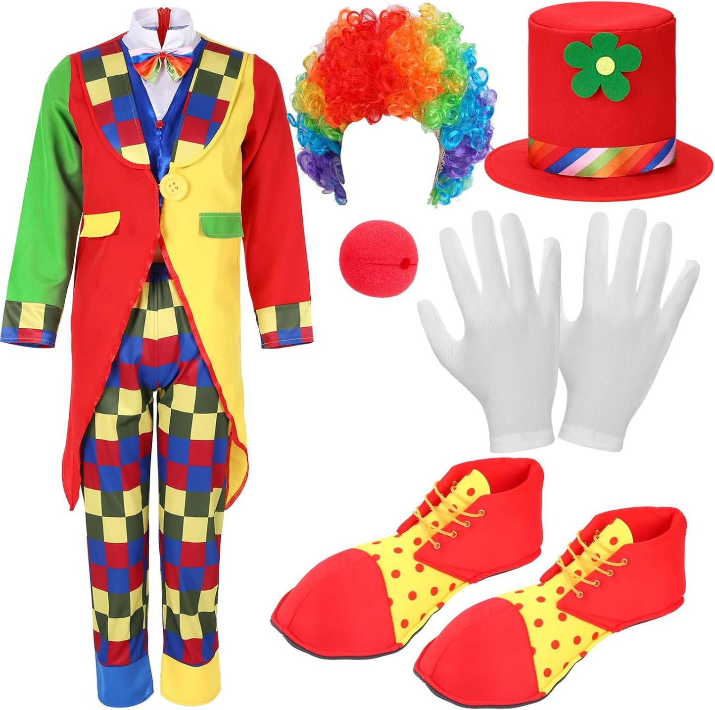 Yahenda 7 Pcs Clown Costume Set for Halloween and Parties