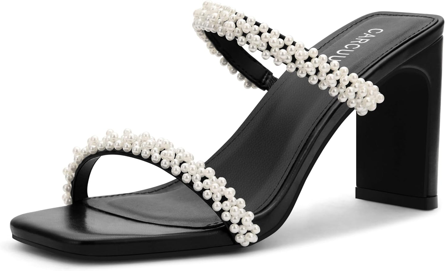 Carcuume Women's Square Toe Two Strap Open Toe Block Heels