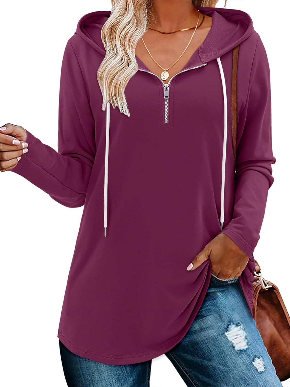 BETTE BOUTIK Womens Quarter Zip Tunic Hoodies for Comfort