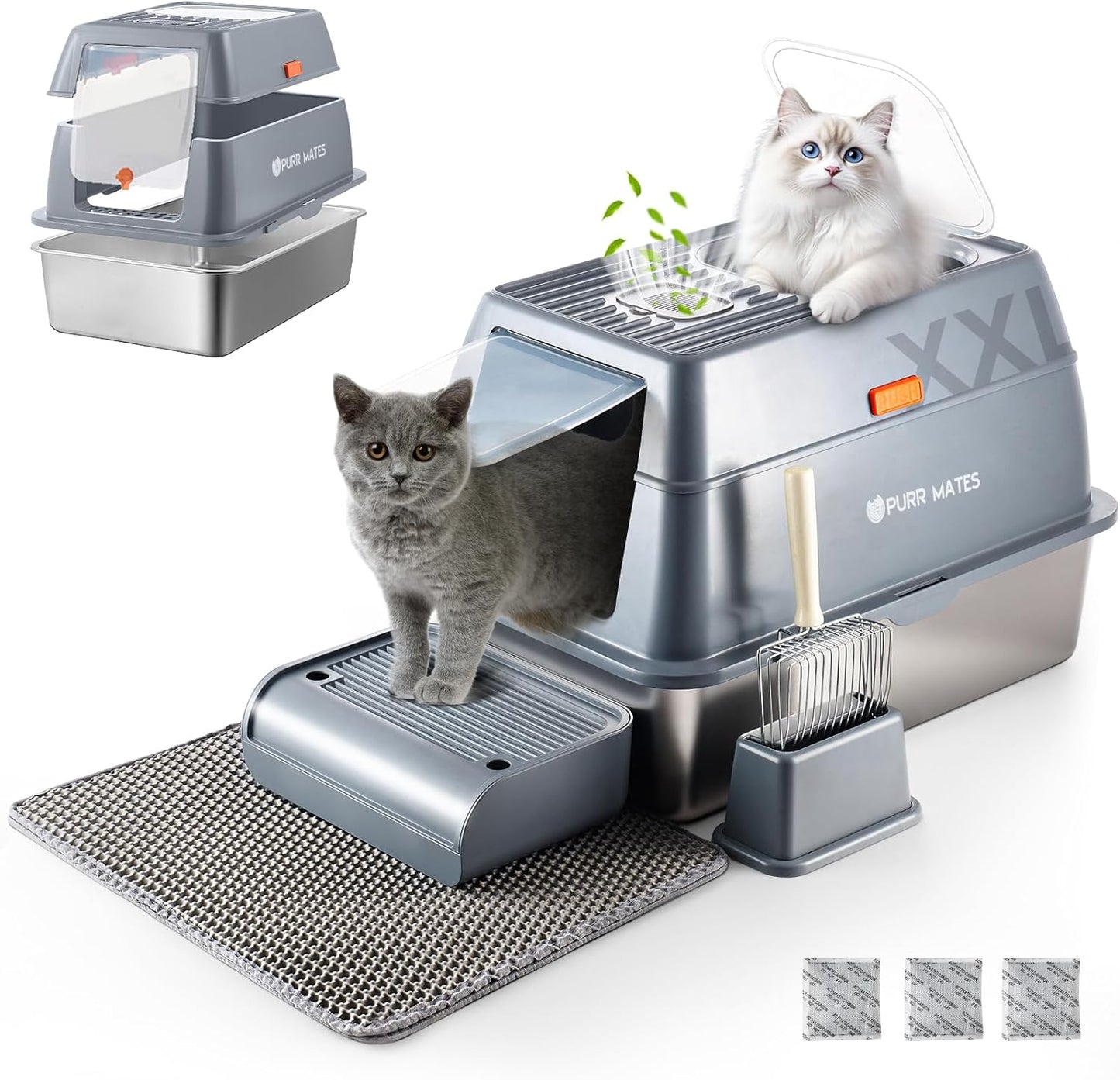 Stainless Steel Extra Large Covered Litter Box for Big Cats