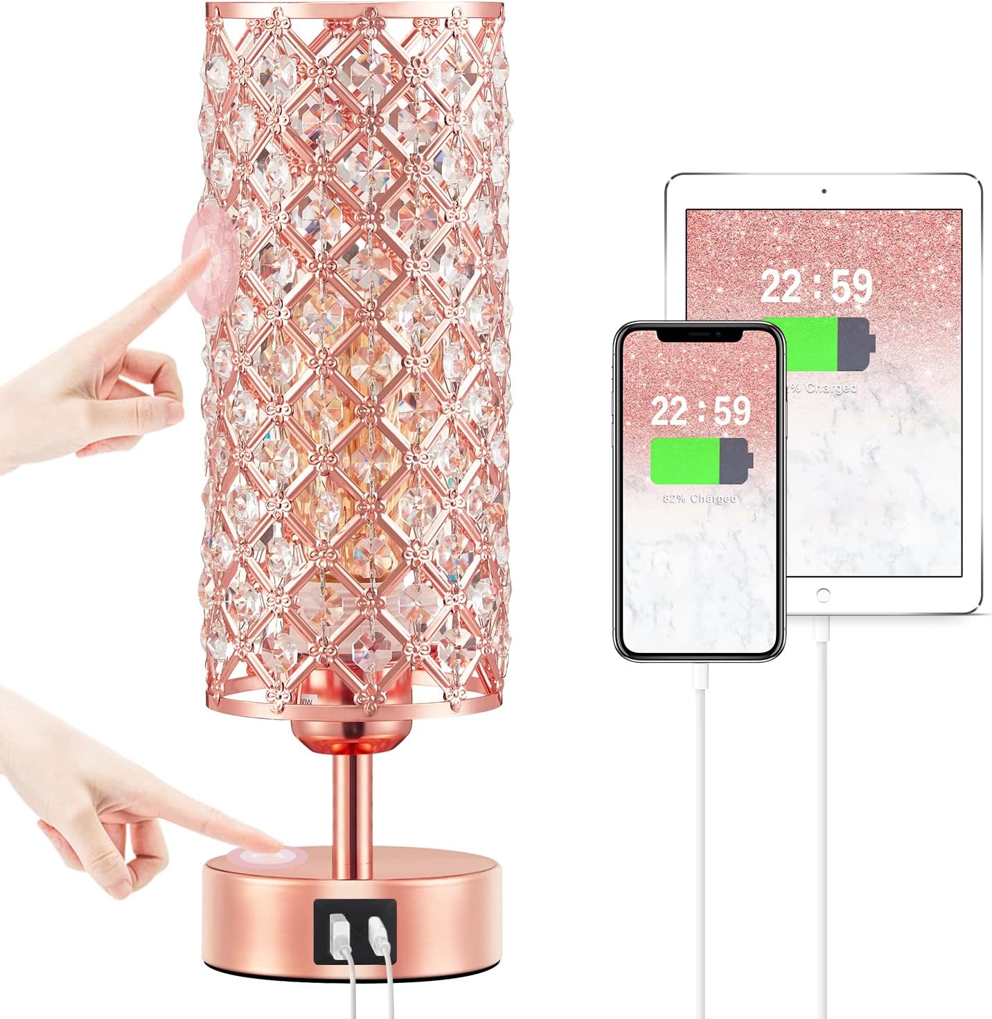 Hong-in Crystal Table Lamp: 3-Way Dimmable Touch Control