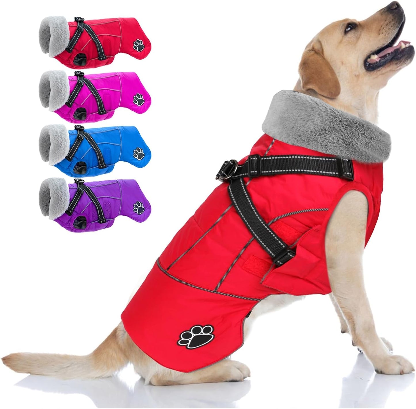 Doglay Waterproof Dog Jacket with Built-in Harness for Winter