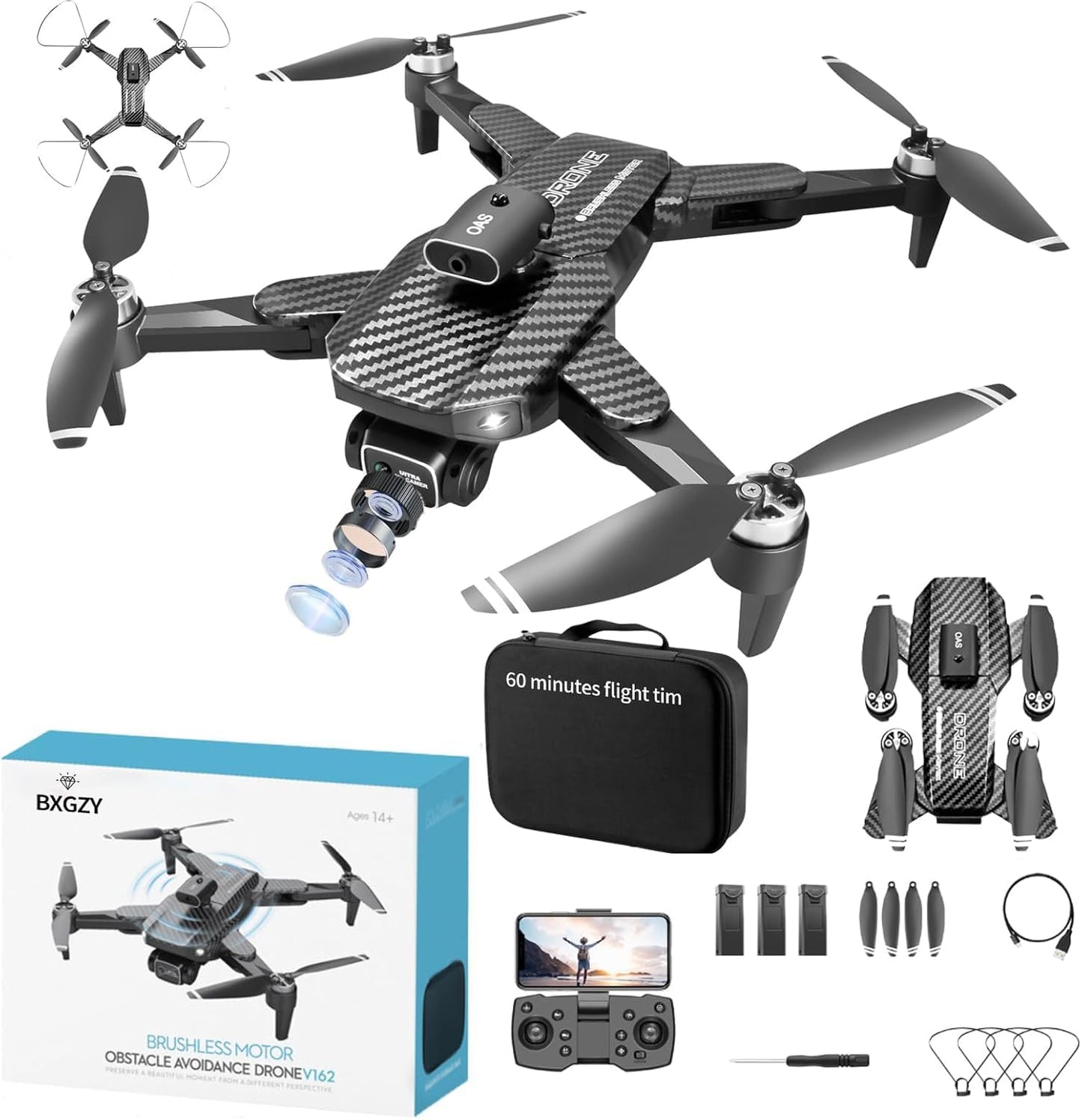 1080P HD FPV Foldable Drone: 60 Min Flight Time!