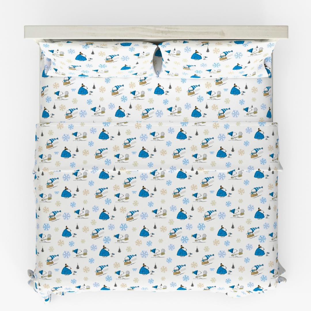 Peanuts Snoopy Puffer Coat Holiday Bedding Soft Cotton Sheets