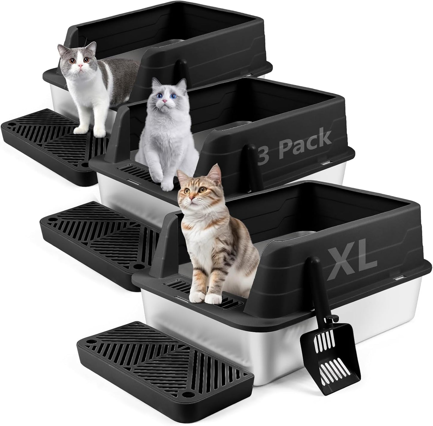 Extra Large Stainless Steel Cat Litter Box with Scoop and Filter