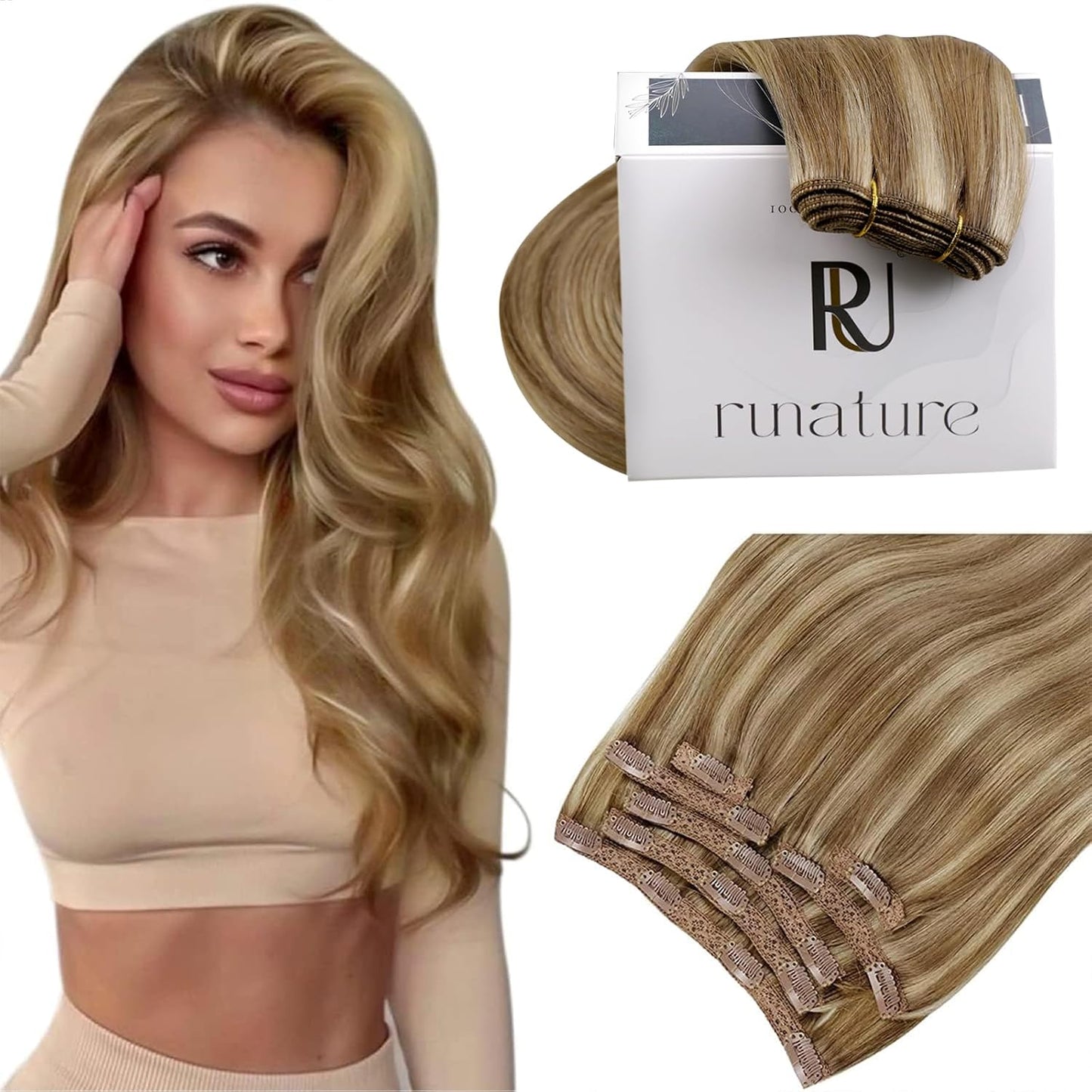 RUNATURE Clip in Hair Extensions for Women - 12 Inch Real Hair