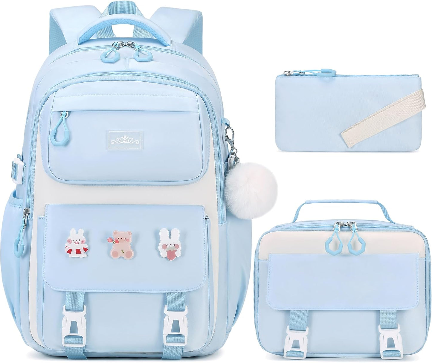 3PCS Girls Backpack Set with Lunch Box and Pencil Case for School