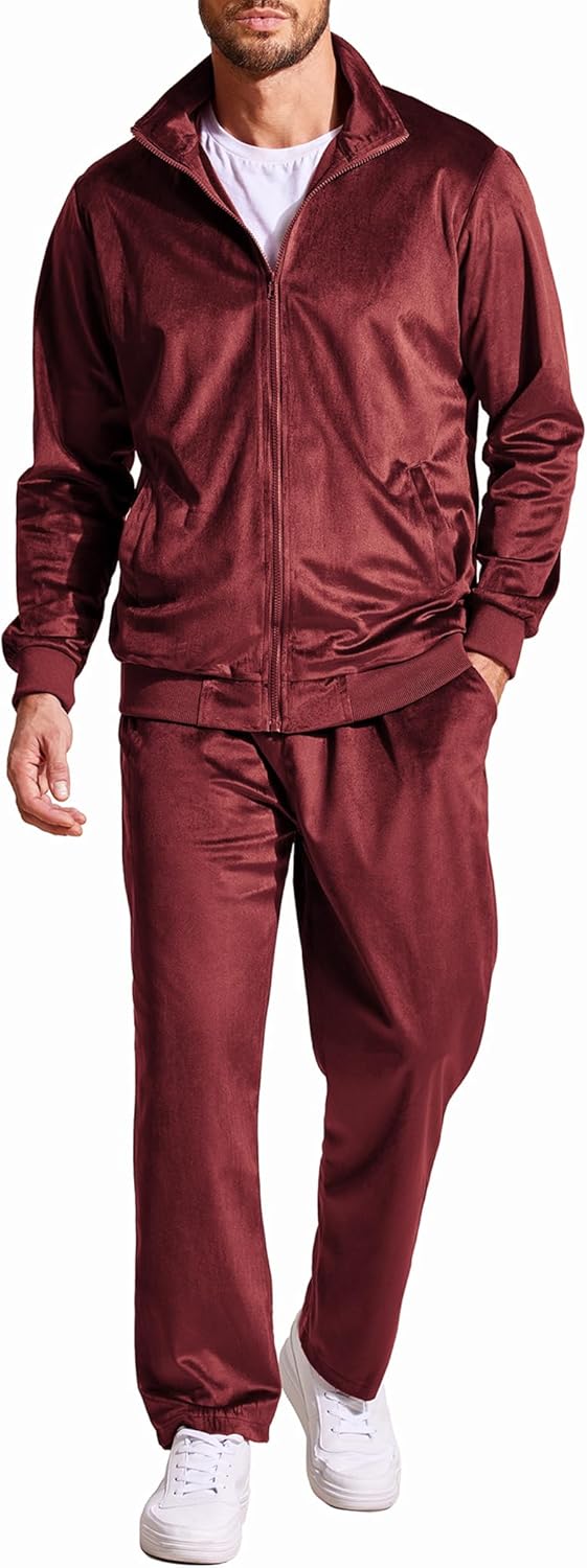 COOFANDY Mens 2 Piece Velour Tracksuit for Comfort and Style