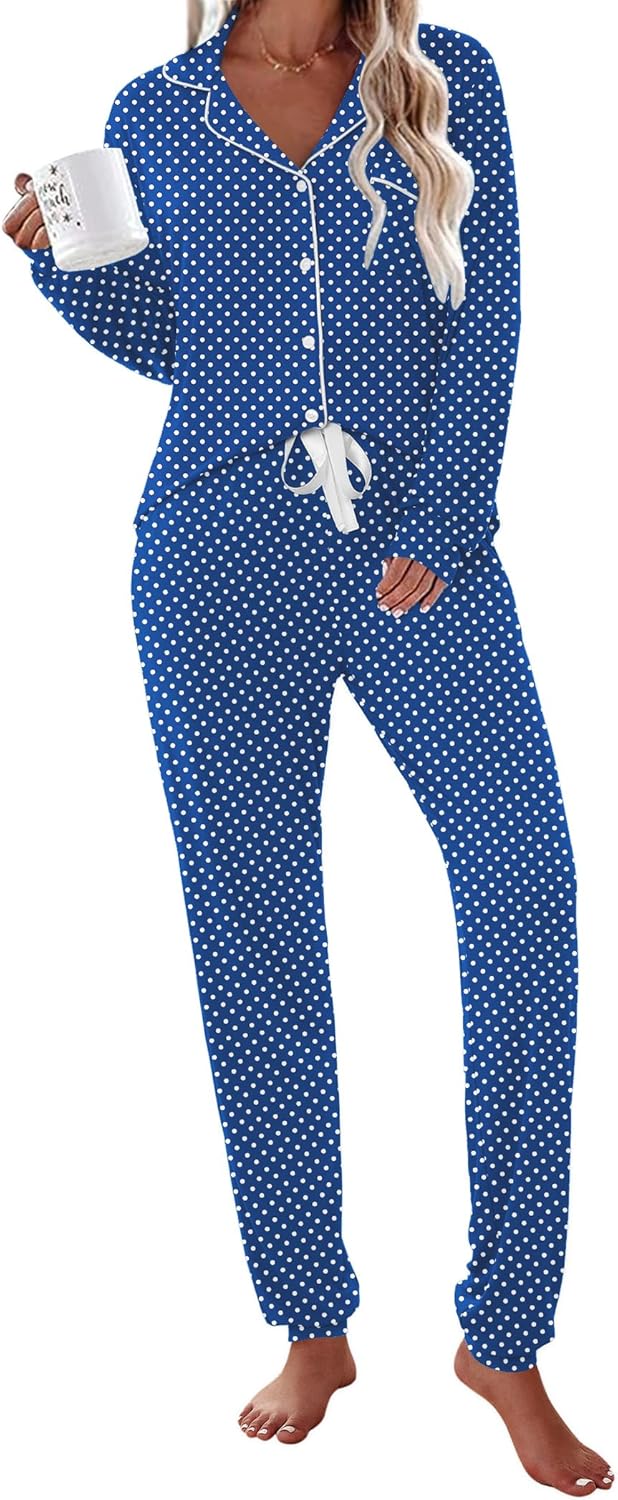 Ekouaer Pajamas Set Long Sleeve Sleepwear for Women Comfort