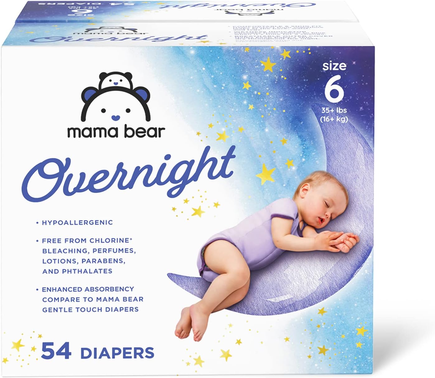 Mama Bear Size 6 Overnight Baby Diapers: 54-Count for Night Time Protection