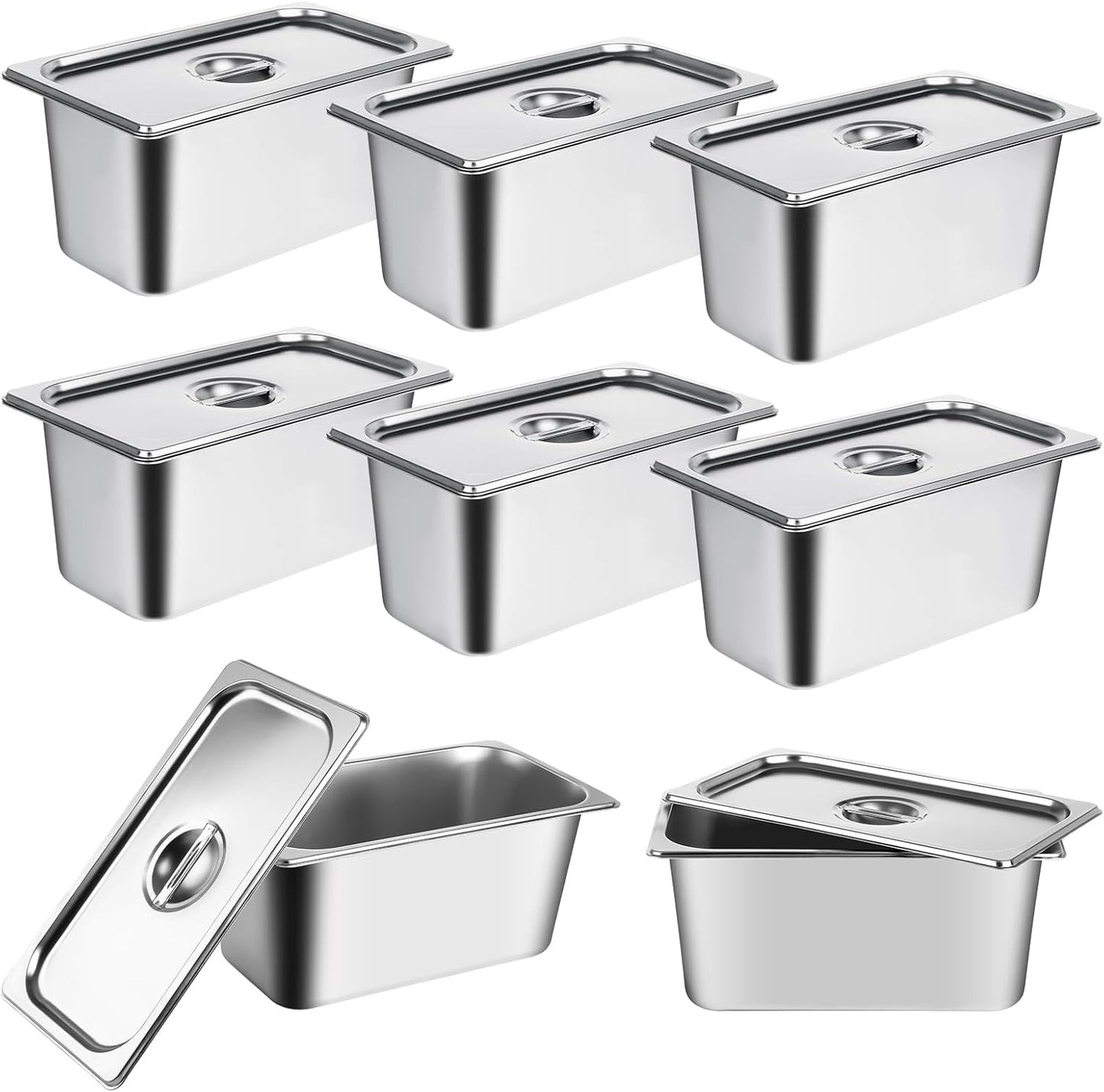8 Pack Stainless Steel Hotel Pans for Commercial Kitchen Use