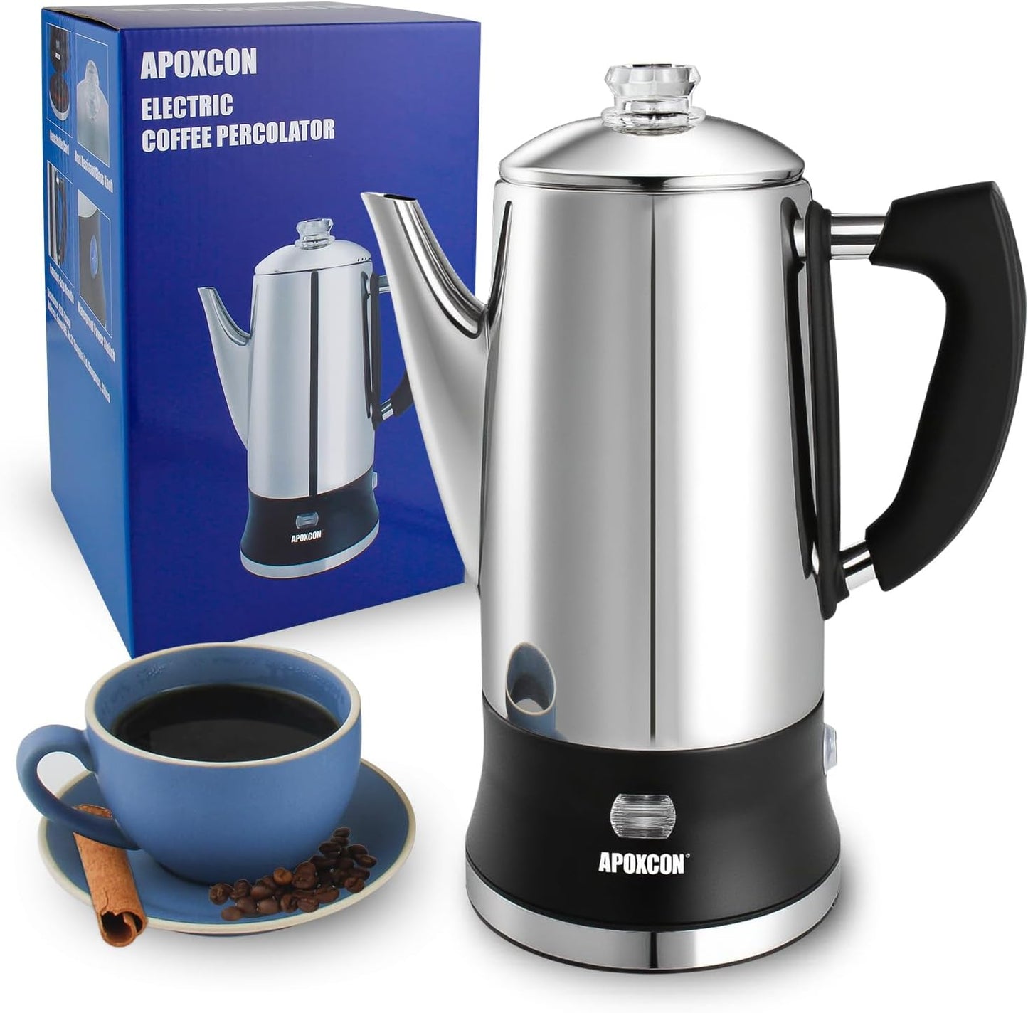 Electric Coffee Percolator with Clear Brew Progress and Keep Warm