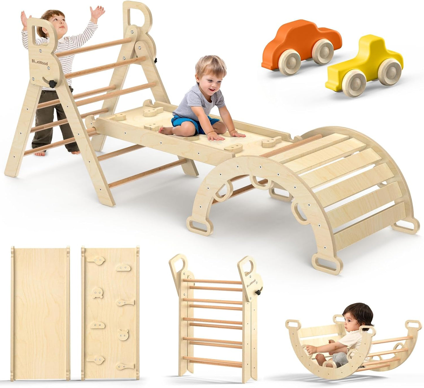 BlueWood Pikler Triangle Set: 7-in-1 Foldable Climbing Toys