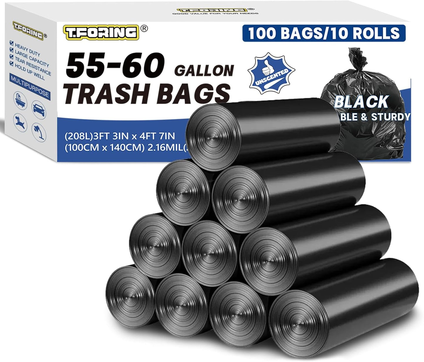 55-60 Gallon Trash Bags Heavy Duty 2.1 Mil for All Uses