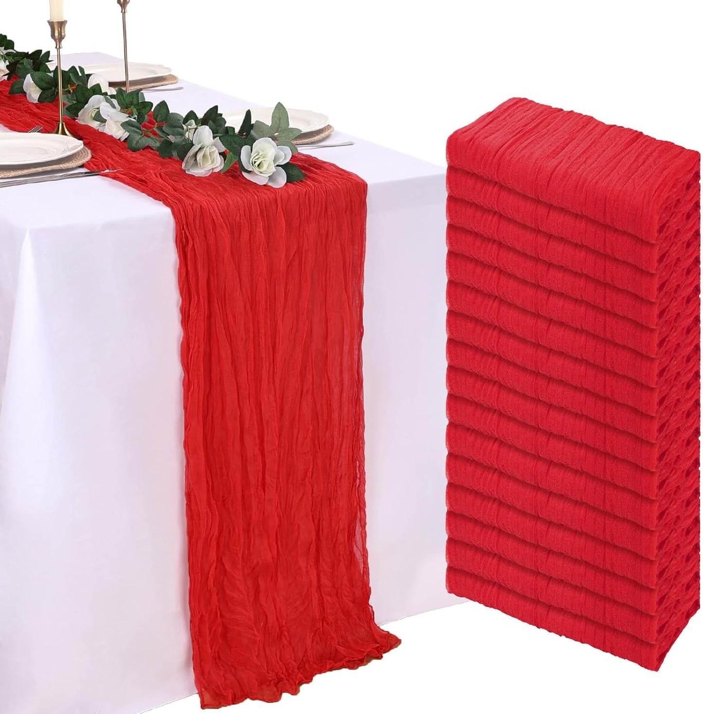 16 Pack Red Cheesecloth Table Runner for Elegant Decor