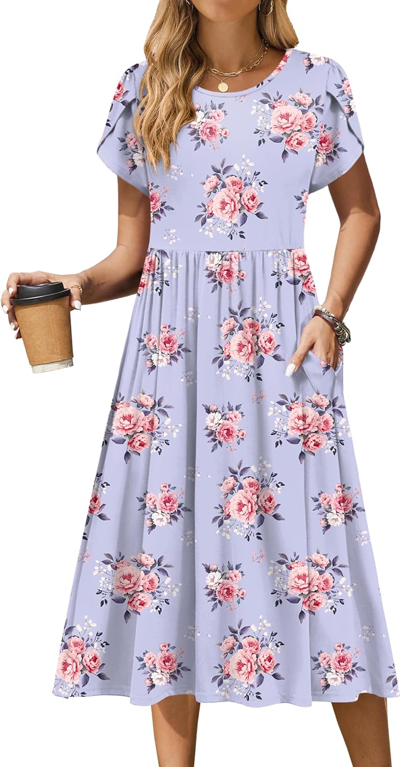 Zeagoo Women Summer Short Sleeve Midi Dress with Pockets
