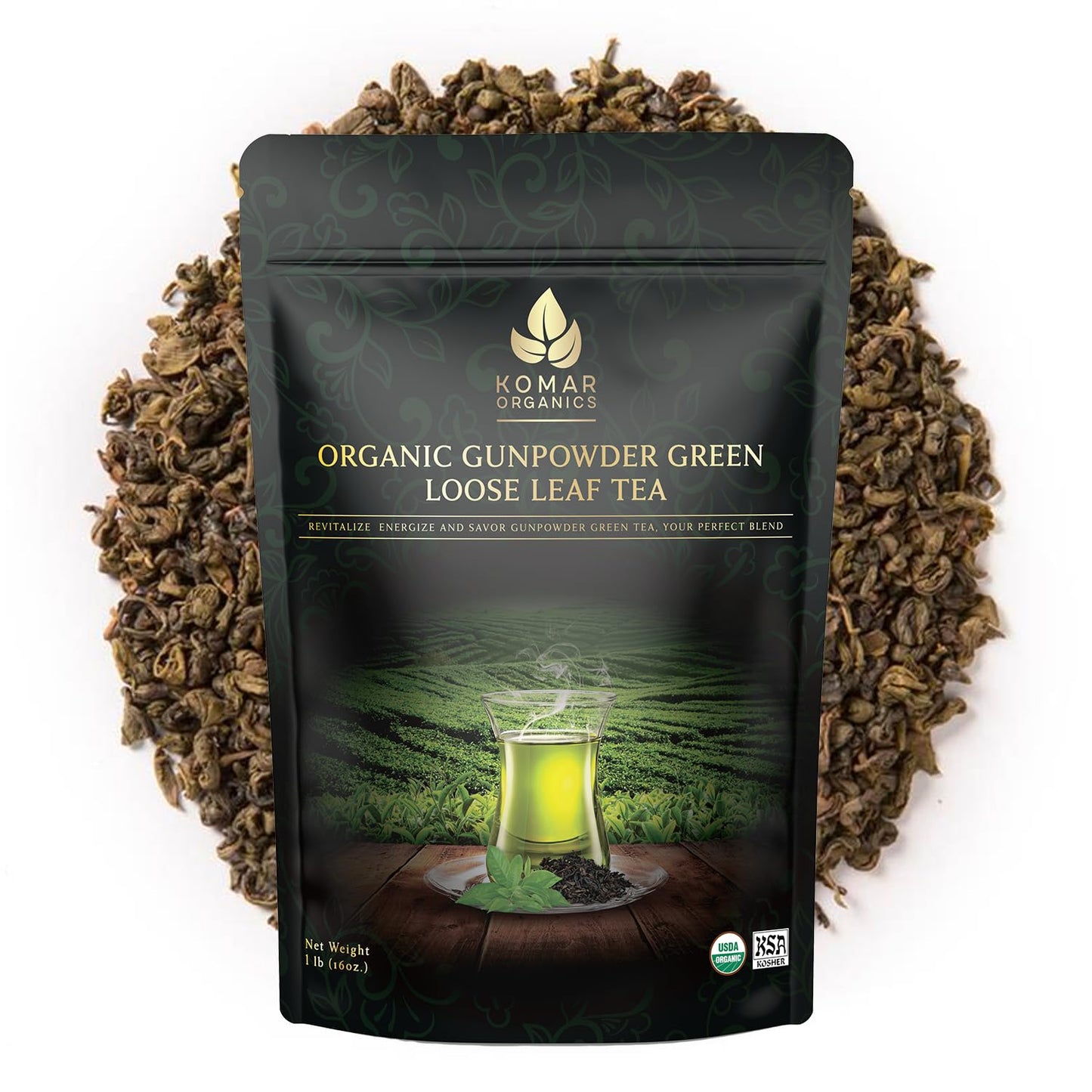 Komar Organics Gunpowder Green Tea for Energy and Antioxidants
