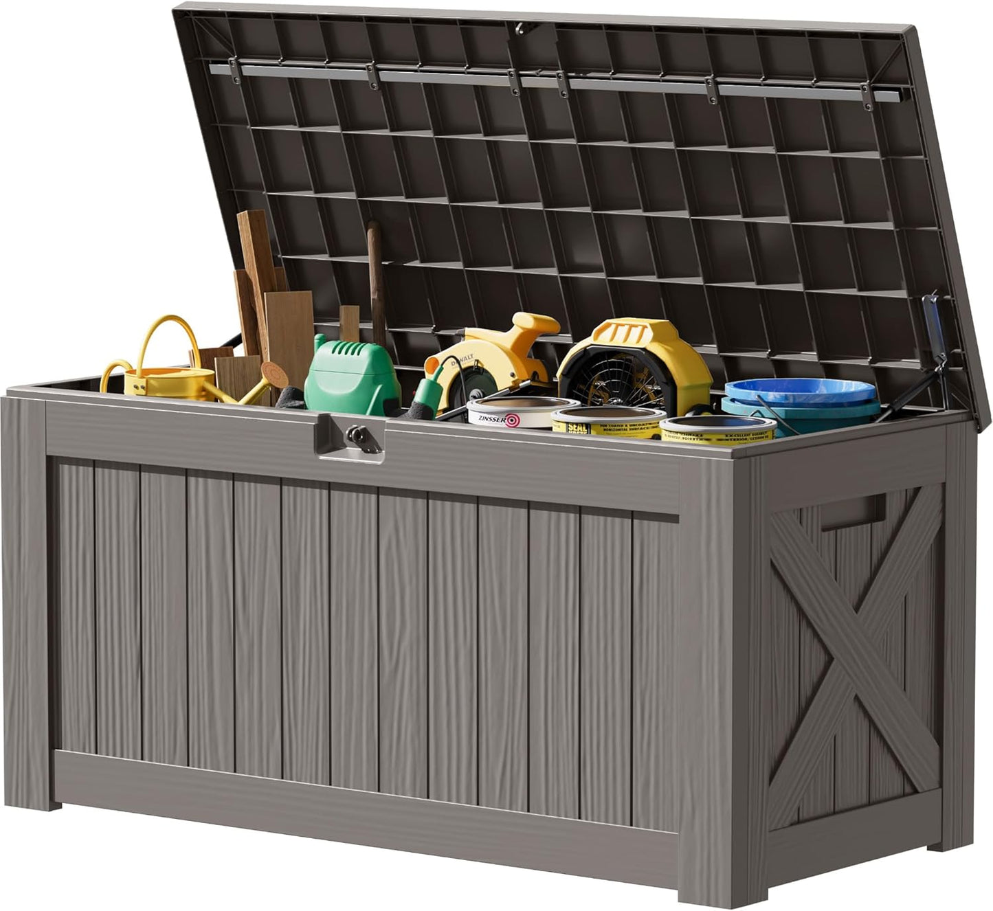 JUMMICO 120 Gallon Resin Deck Box for Outdoor Storage Needs
