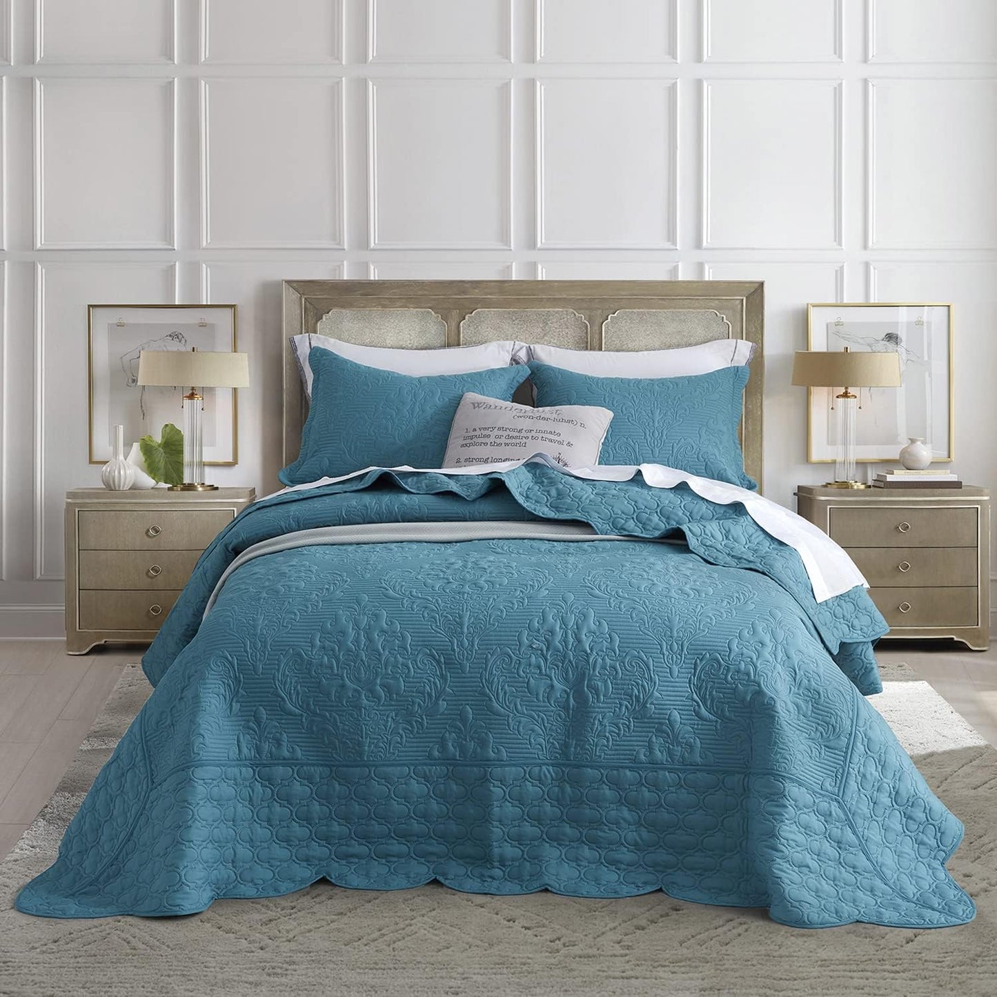 CHIXIN Bedspread Coverlet Set Queen Size - Elegant Damask Design