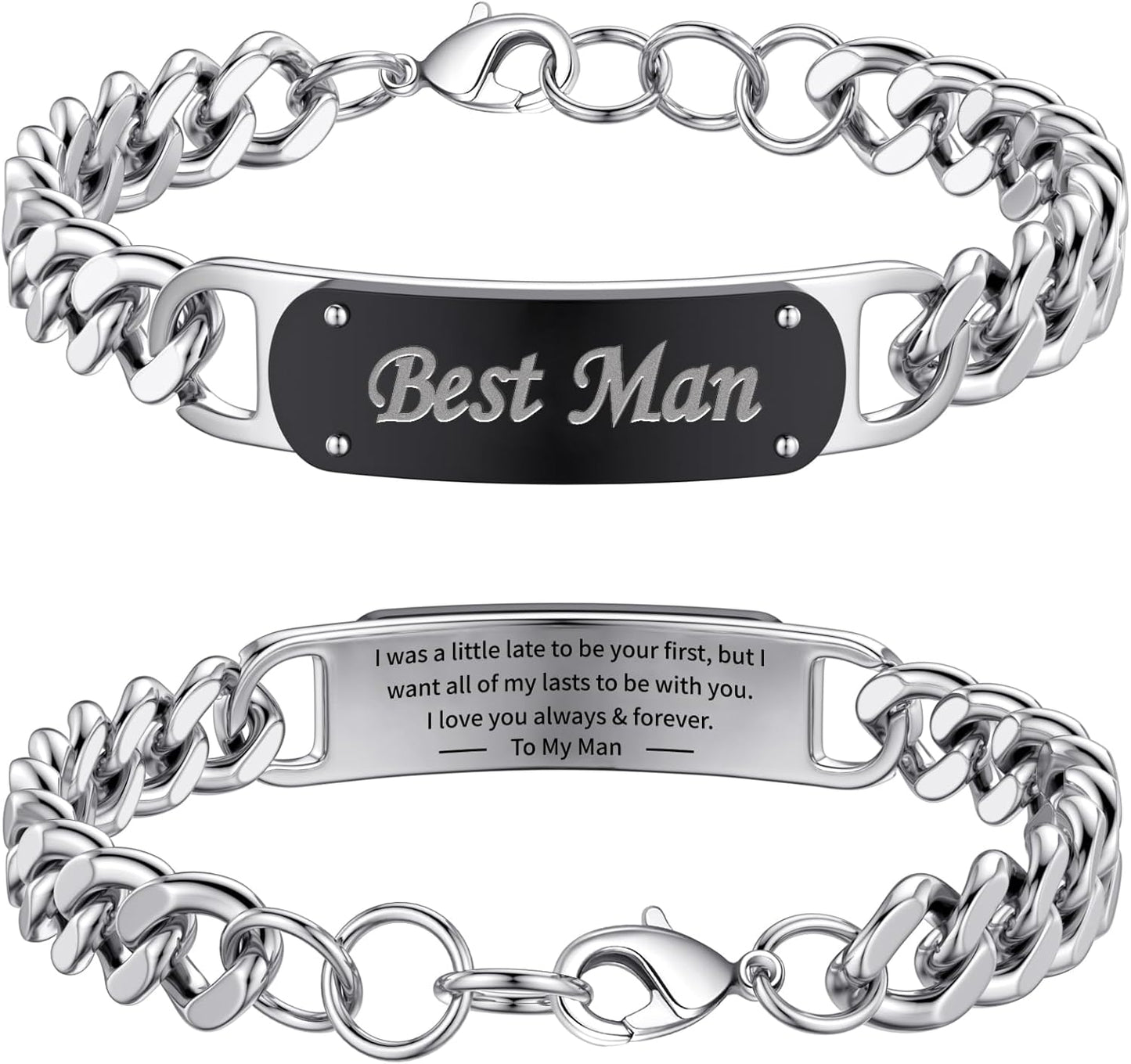 Stainless Steel Cuban Bracelet for Men, Adjustable 7.5-8.5 Inches