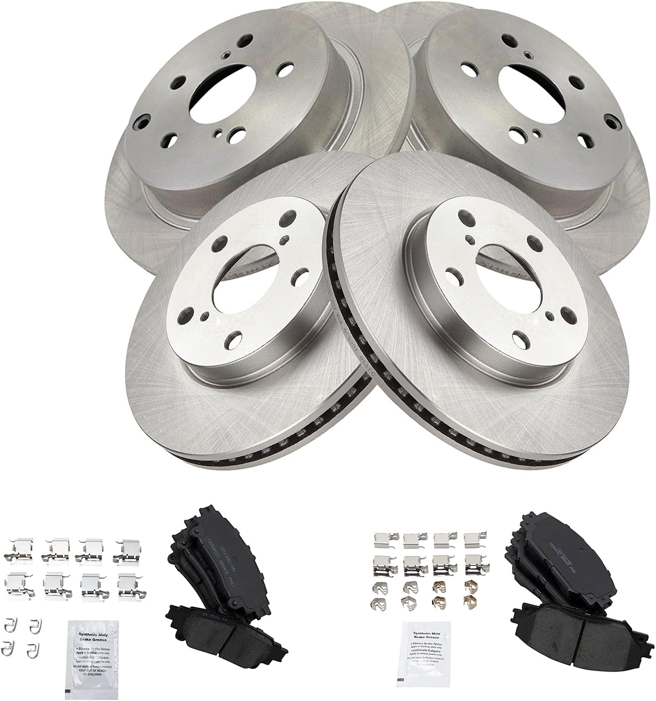 TRQ Front & Rear Brake Pad and Rotor Kit for Prius V Vehicles