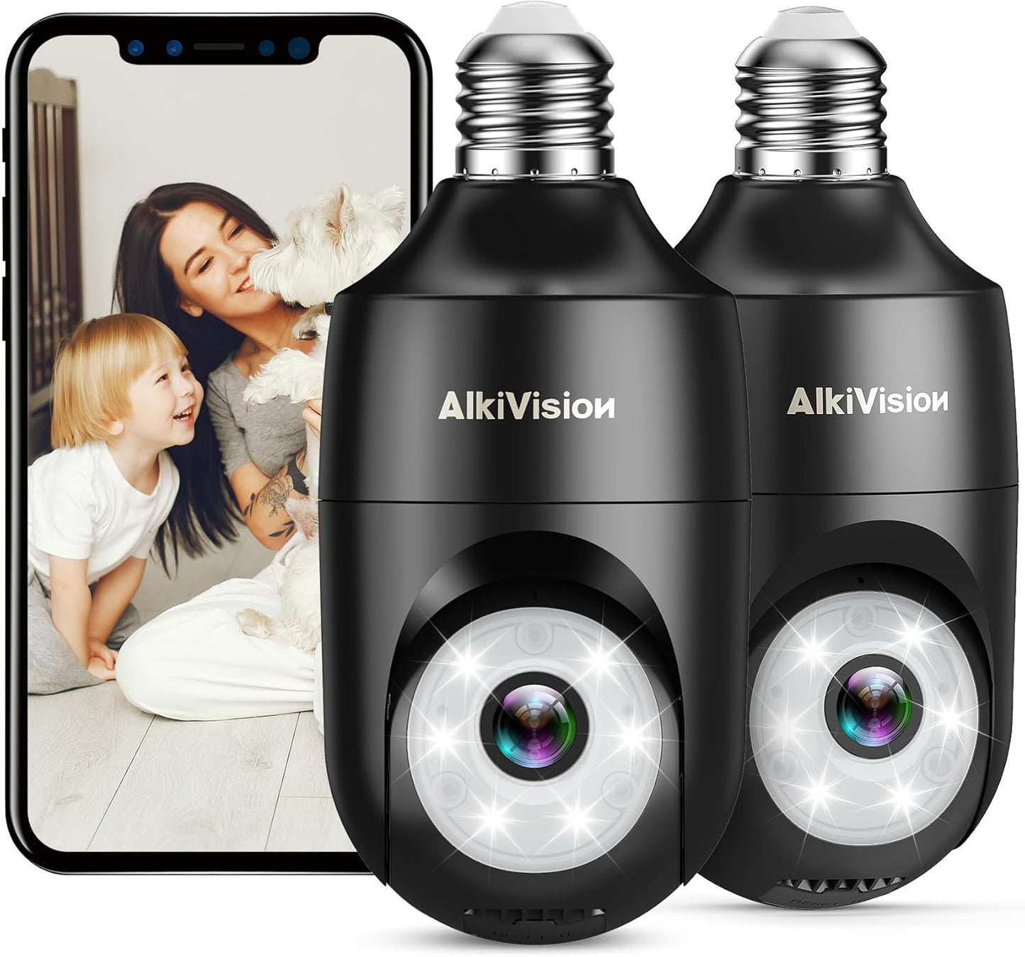 2K Light Bulb Security Cameras Wireless Outdoor with Night Vision