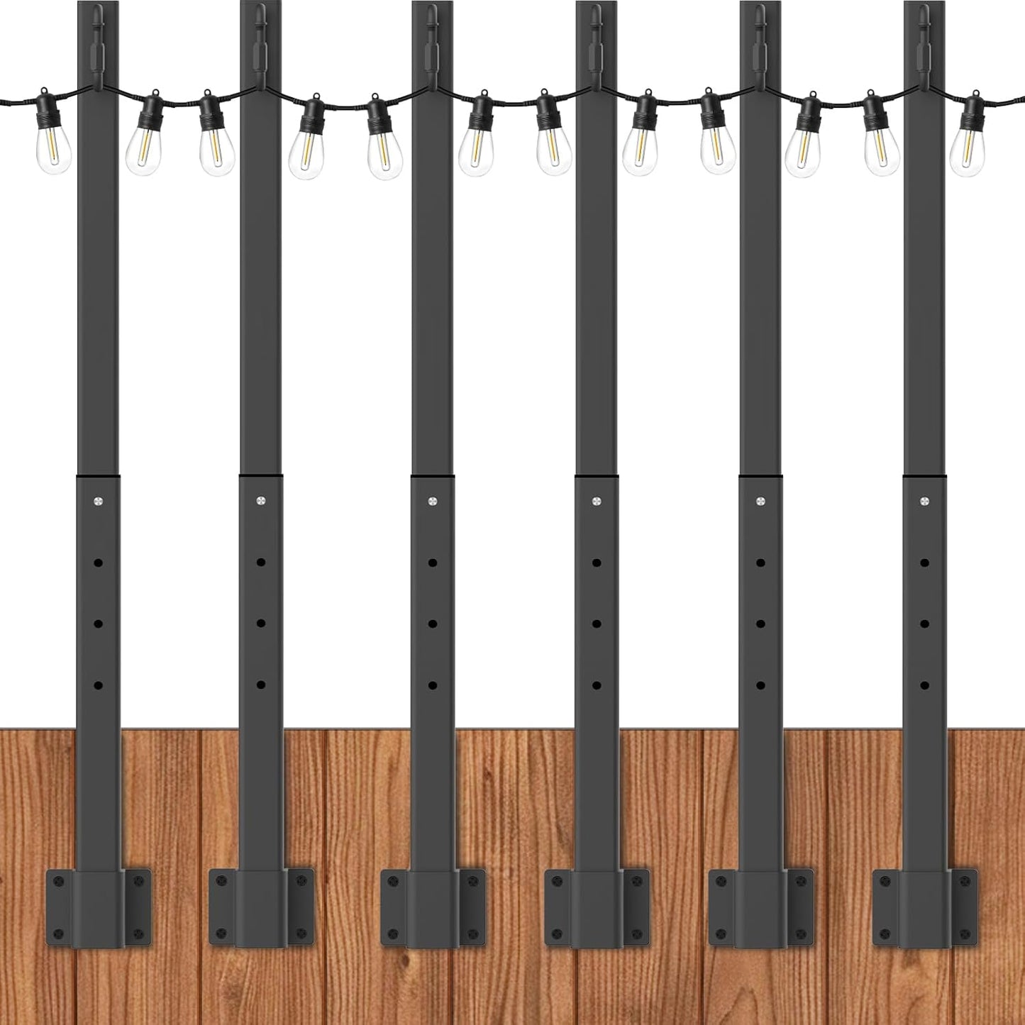 String Light Poles for Outdoor Use - 6 Pack 2.8FT Metal Stands