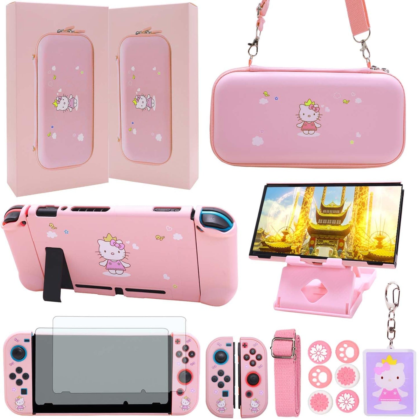 GUTIAL Accessories Bundle for Nintendo Switch - Cute Pink Kit