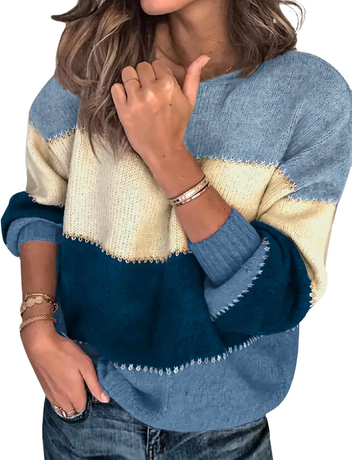 Women's Oversized Cute Color Block Sweaters for Fall 2024