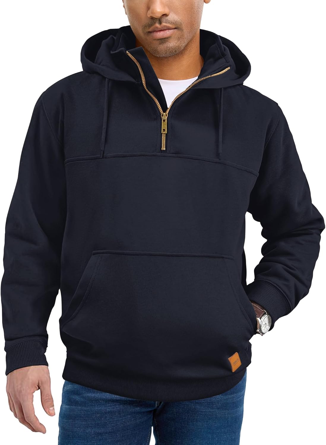 Men's Quarter Zip Hoodies Cotton Fleece Long Sleeve Pullover