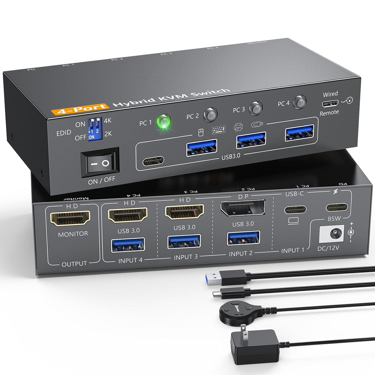 KVM Switch for 4 Computers 1 Monitor - Reyoten 4K@60Hz Device