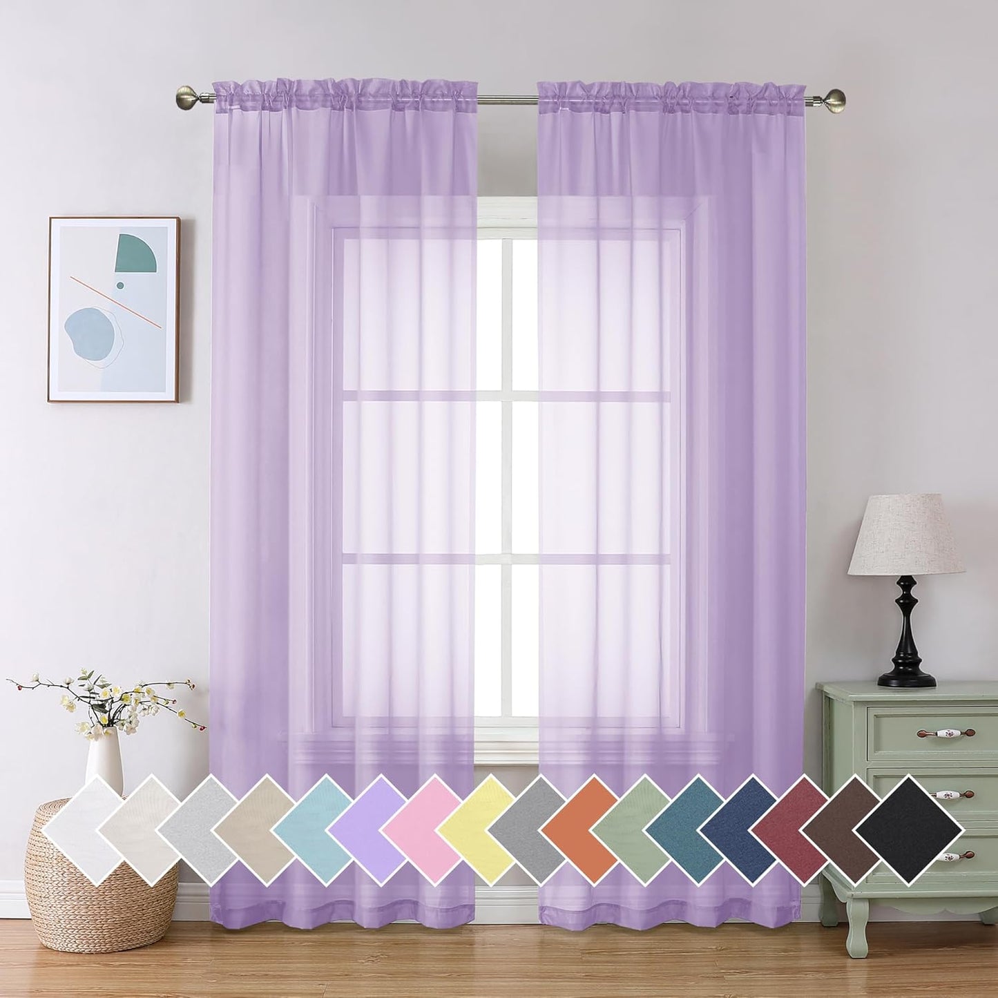Aiyufeng Light Purple Sheer Curtains - 84 Inch Length, Light Filtering Window Treatments for Any Room! 2 Pack