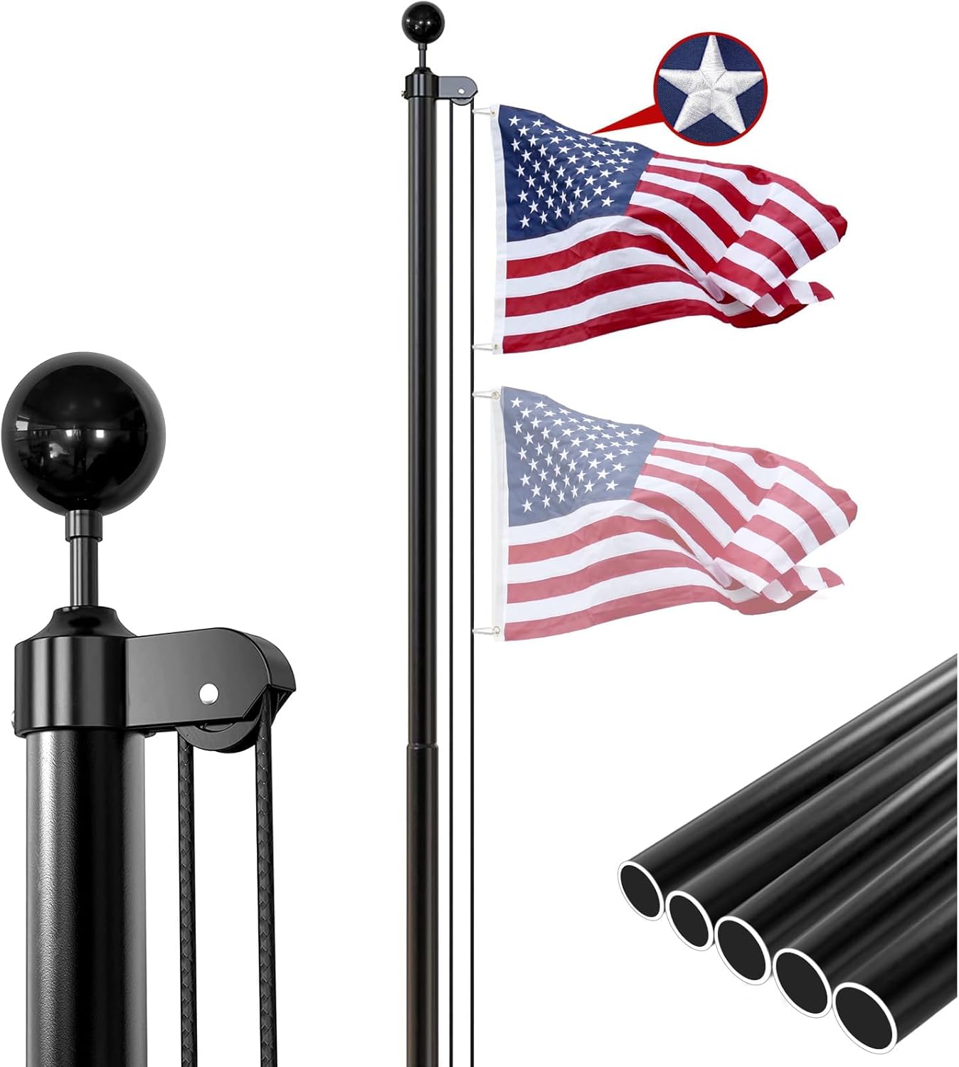 25FT Heavy Duty Flag Pole with Aluminum Ball for Outdoors