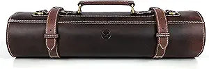 Leather Knife Roll Storage Bag with 10 Pockets for Chefs