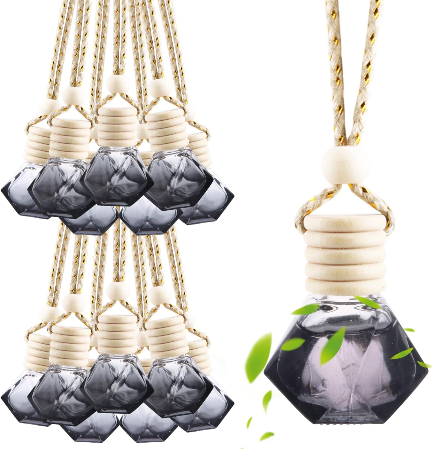15 Pack Black Glass Car Air Freshener Bottles Auto Ornaments - Diamond